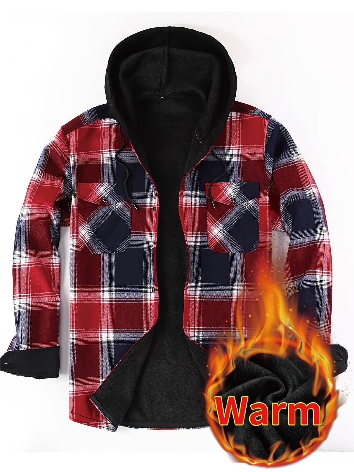 Herren Thermo-Kapuzenhemd Kariert – Warmes Freizeit Flanell Overshirt mit Futter