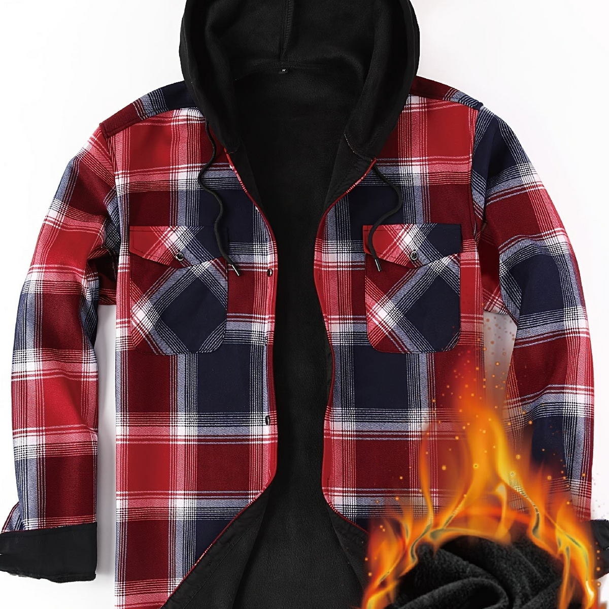 Herren Thermo-Kapuzenhemd Kariert – Warmes Freizeit Flanell Overshirt mit Futter