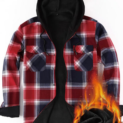 Herren Thermo-Kapuzenhemd Kariert – Warmes Freizeit Flanell Overshirt mit Futter