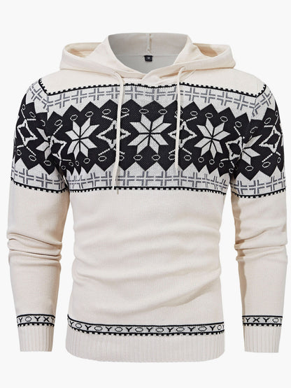 Herren Strickpullover mit Kapuze und Norweger-Muster – Casual Winterpulli für Freizeit & Alltag