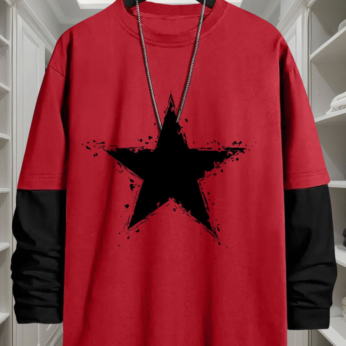 Herren Langarmshirt mit Stern-Print im Layering-Look