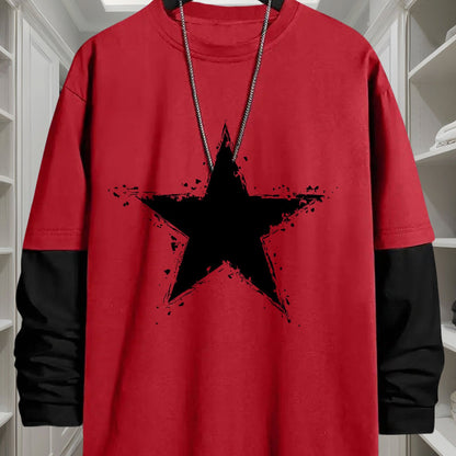 Herren Langarmshirt mit Stern-Print im Layering-Look
