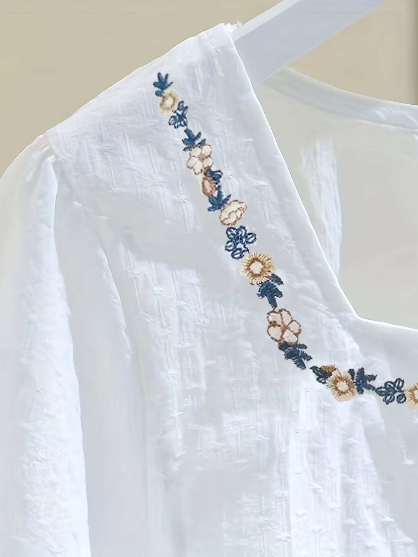 Damen Bluse elegant mit Stickerei und Quadratkragen – Sommer Freizeit Oberteil