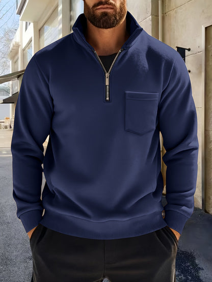 Herren Sweatshirt mit Stehkragen, Reißverschluss & Brusttasche, Langarm