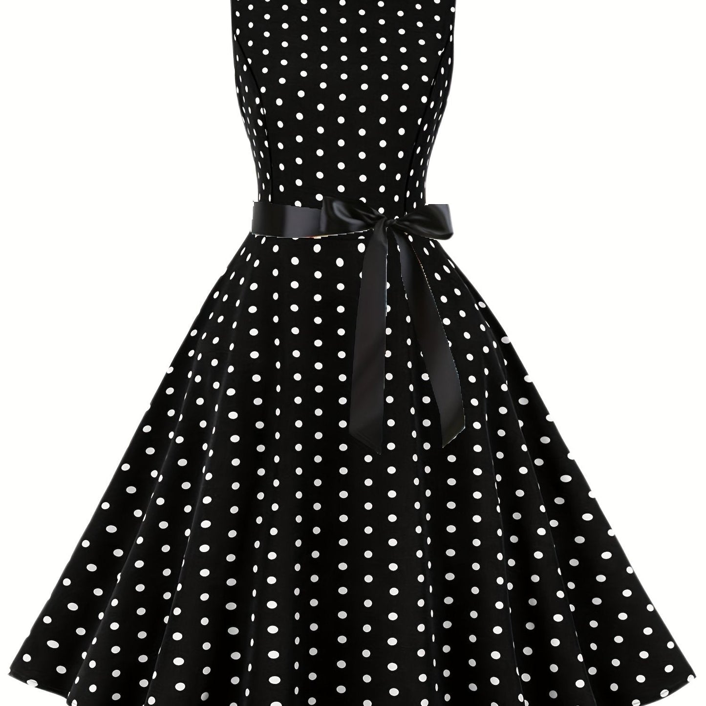 Damen Vintage Polka Dot Rockabilly Kleid mit Gürtel – Elegantes Retro Partykleid