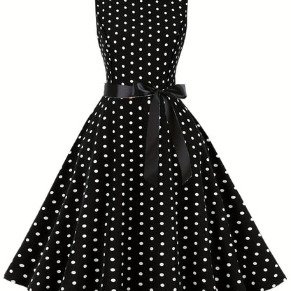 Damen Vintage Polka Dot Rockabilly Kleid mit Gürtel – Elegantes Retro Partykleid
