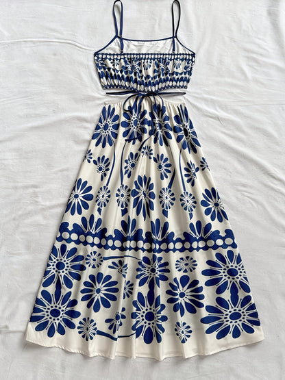 Damen Maxikleid mit Blumenmuster und Cut-Out-Detail – Eleganter Sommerstil