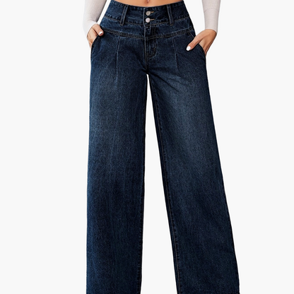 Damen Weitbein Jeans High Waist Elegant Freizeitmode