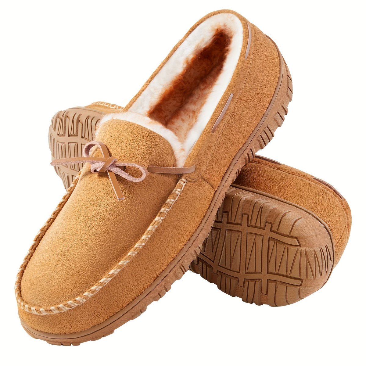 Herren Hausschuhe Mokka-Stil mit Plüschfutter in Braun, Beige, Schwarz