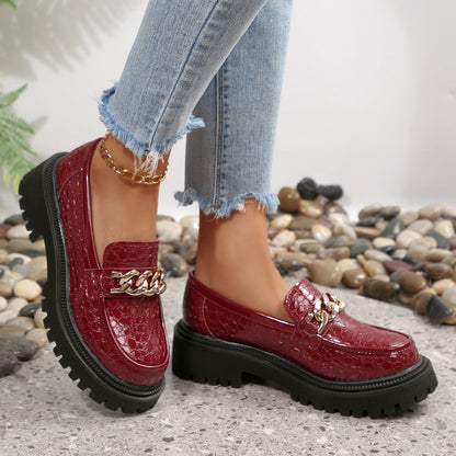 Damen Chunky Loafer mit Kettenverzierung – Modische Slip-On Schuhe für Alltag und Büro