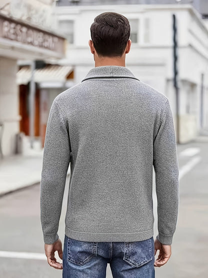 Herren Cardigan mit Schalkragen, Knopfleiste und Taschen, marineblau