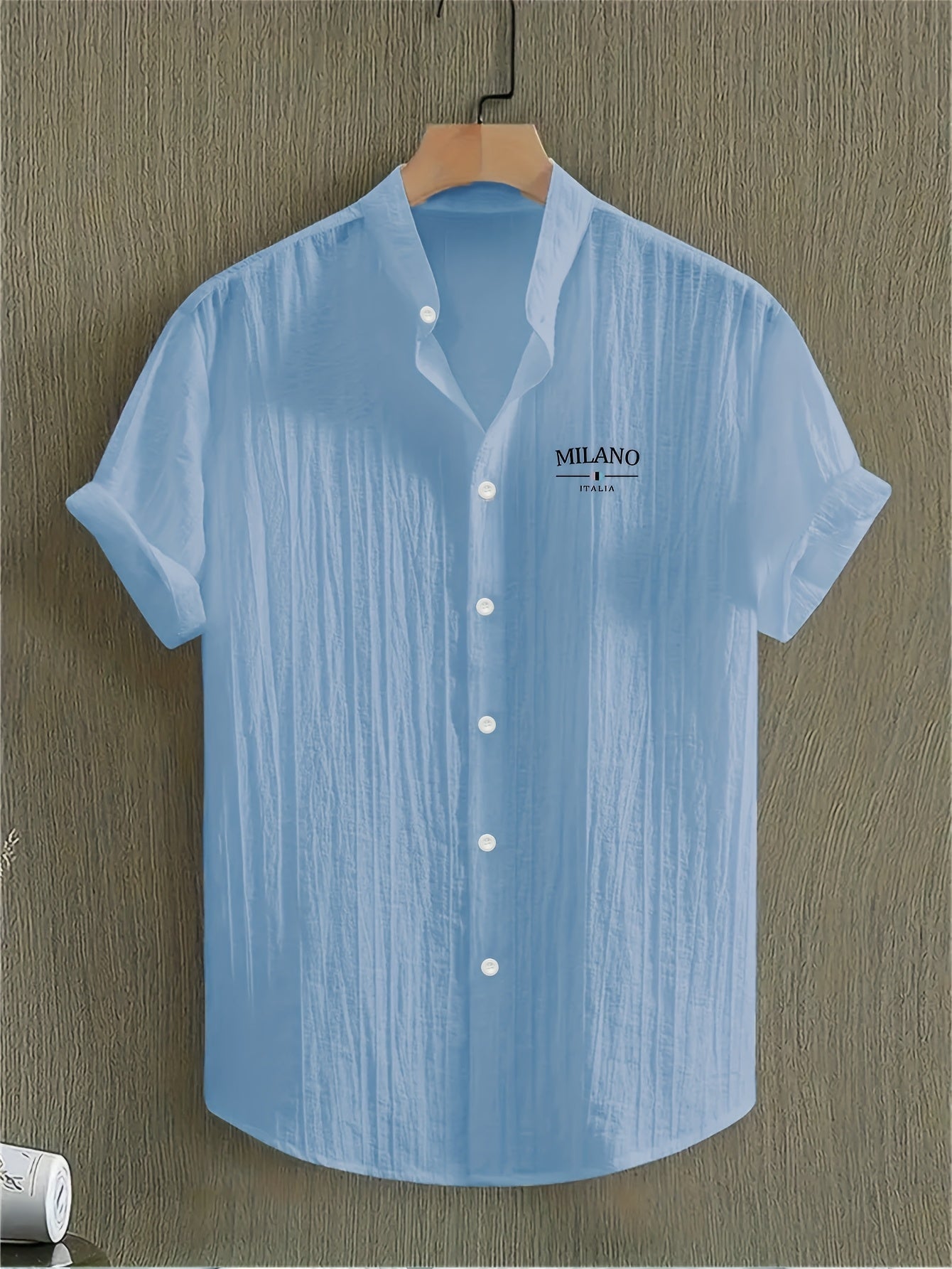 Herren Freizeithemd mit Stehkragen und Milano Print – Sommer Kurzarm, Modernes Design
