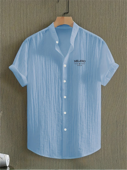Herren Freizeithemd mit Stehkragen und Milano Print – Sommer Kurzarm, Modernes Design