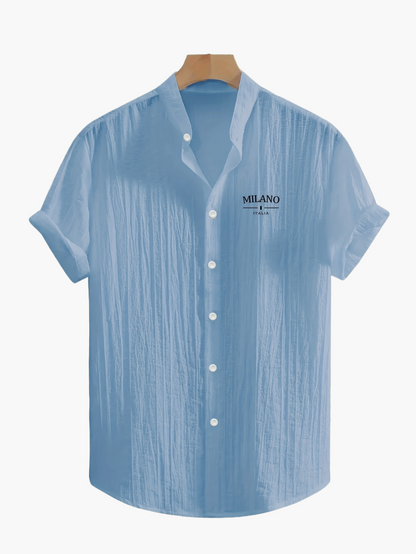 Herren Freizeithemd mit Stehkragen und Milano Print – Sommer Kurzarm, Modernes Design