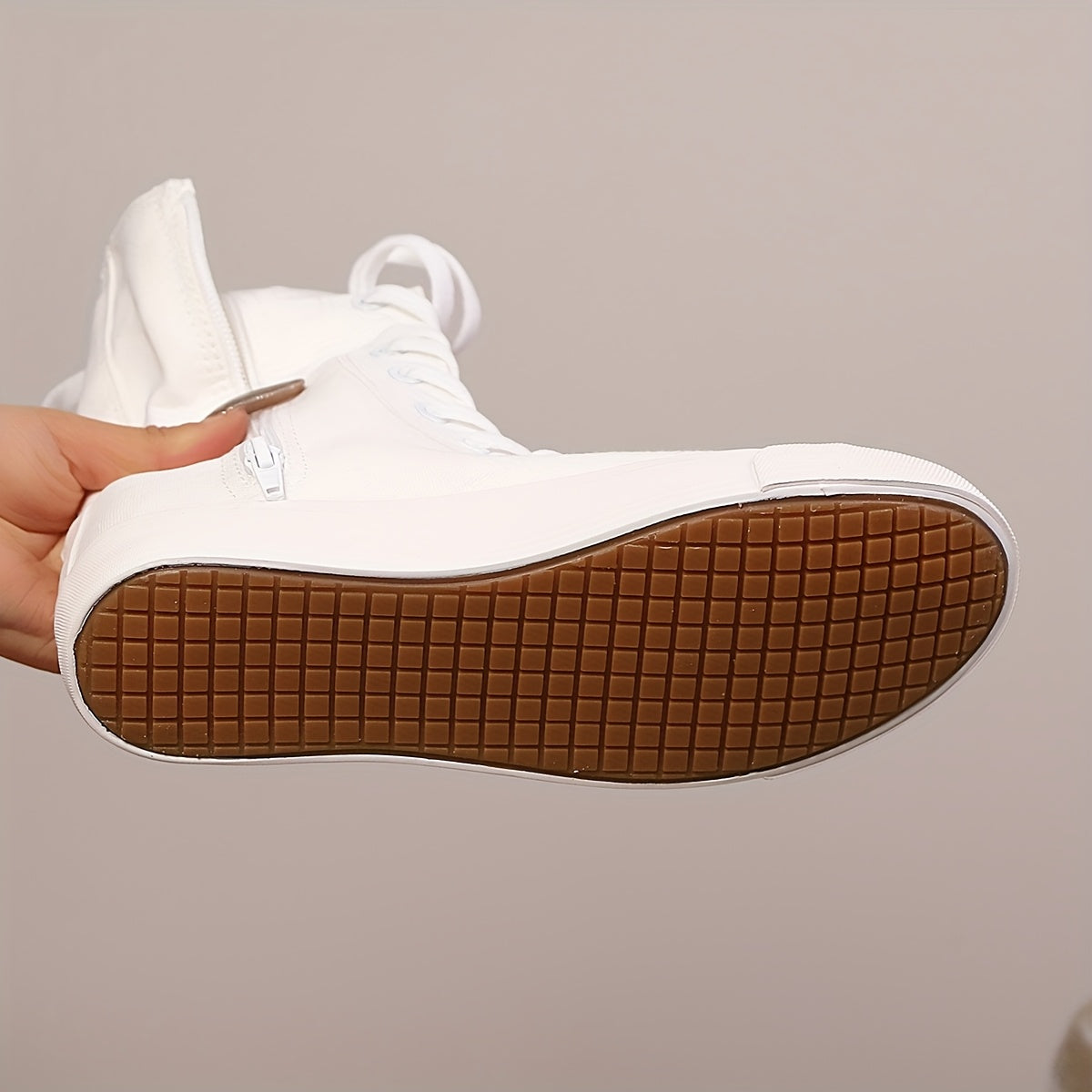 Damen High-Top-Sneaker Schnürstiefel mit Reißverschluss, Knöchelhoch, Stoffoptik