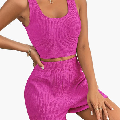 Damen Freizeit Zweiteiler Set – Geripptes Crop Top und Shorts, Lässig & Modern