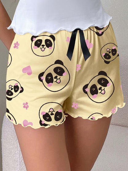 Damen Schlafshorts mit Panda-Motiv und Schleife – Süße Pyjamashorts für gemütliche Nächte