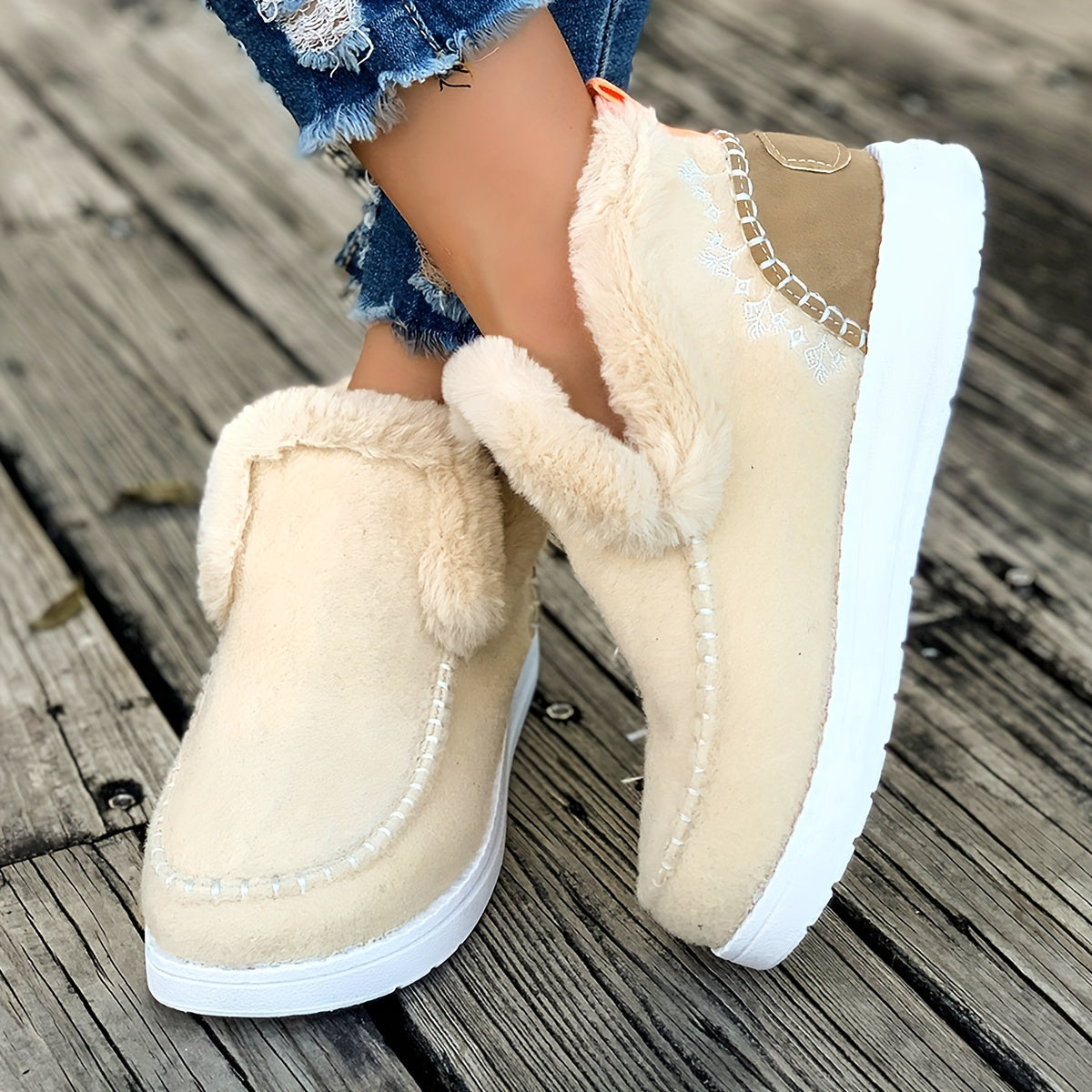 Damen Winter Warmfutter-Boots mit Kunstfellfutter Beige