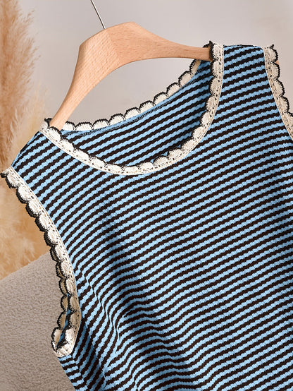 Damen Elegantes Strick-Tanktop mit Fransen und Streifen – Ideal für Frühling & Sommer