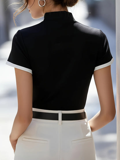 Damen Bluse mit Stehkragen und asymmetrischem Design – Eleganter Business- und City-Look