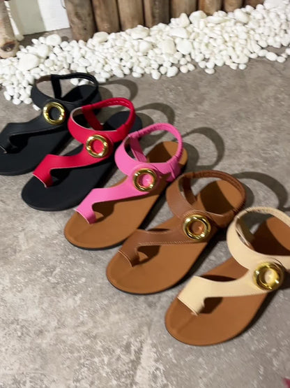 Damen Sandalen mit goldener Zierschnalle – Bequeme Sommerschuhe für Freizeit & Urlaub