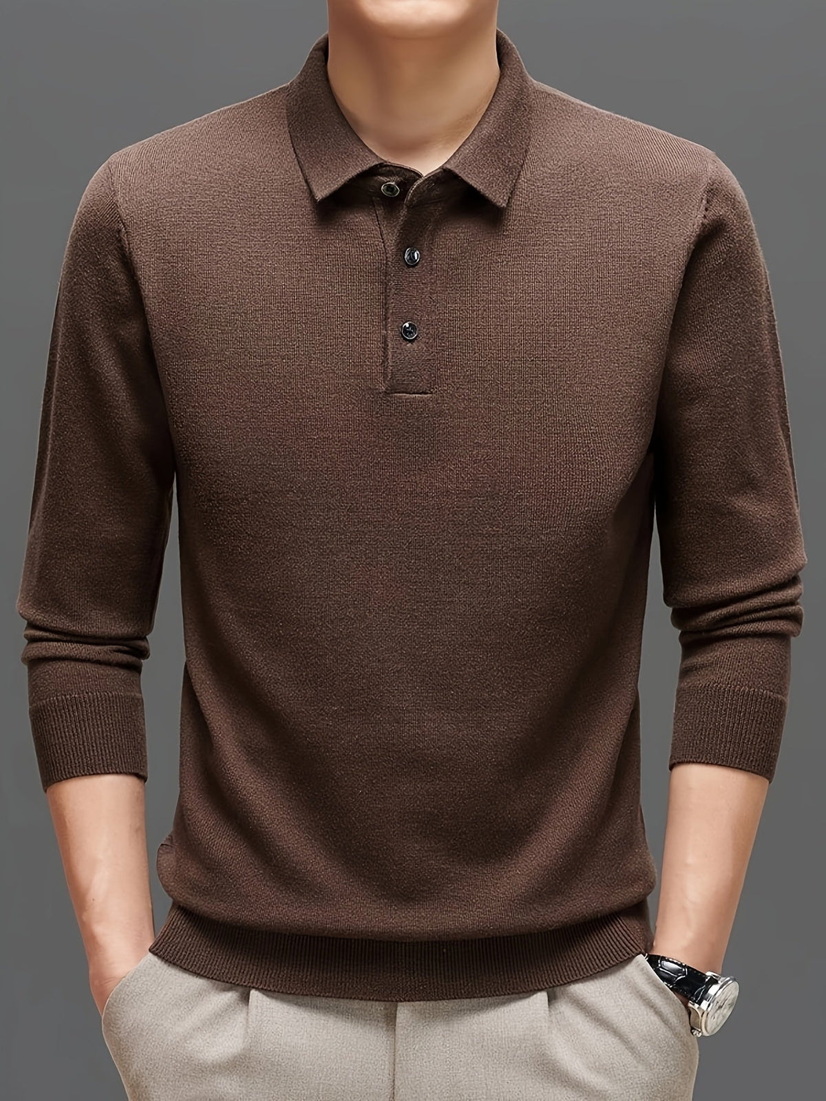 Herren Langarm Poloshirt Strickpullover mit Kragen und Knopfleiste