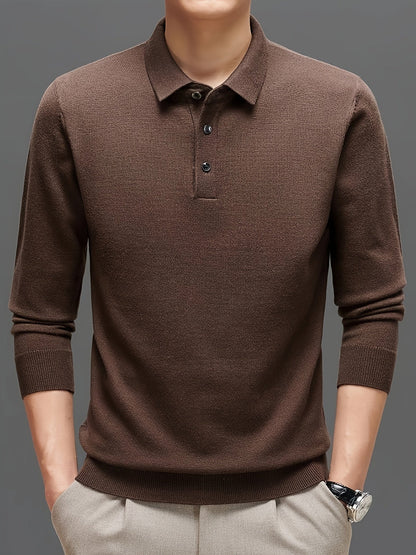 Herren Langarm Poloshirt Strickpullover mit Kragen und Knopfleiste