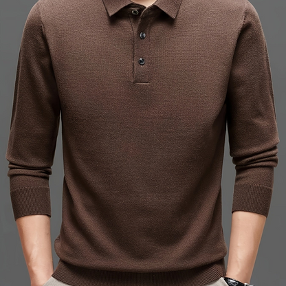 Herren Langarm Poloshirt Strickpullover mit Kragen und Knopfleiste
