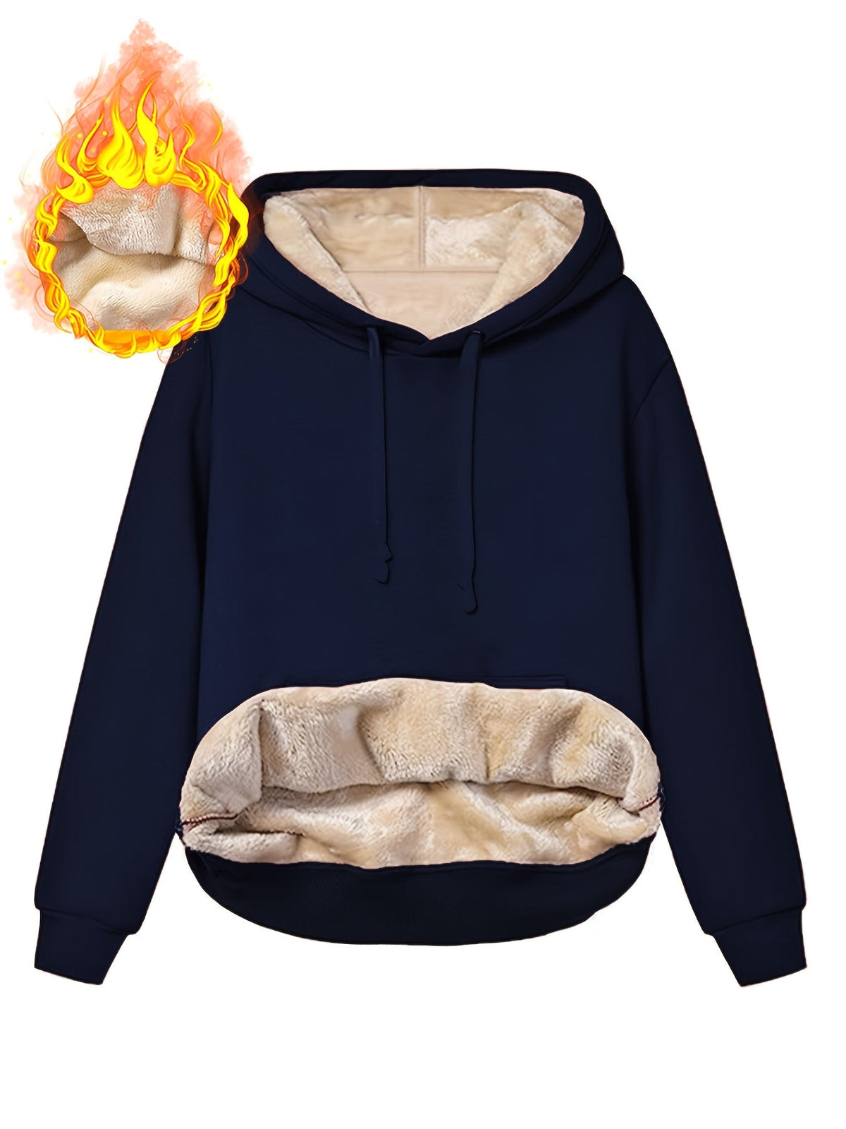 Gefütterter Hoodie mit Kapuze und Bauchtasche für Damen, Wärmeisolierend