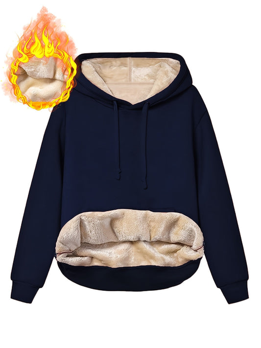 Gefütterter Hoodie mit Kapuze und Bauchtasche für Damen, Wärmeisolierend
