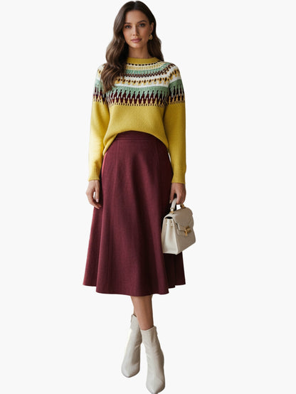 Damen Strickpullover im Norwegerstil für Herbst und Winter – Bequemer Freizeit-Look mit geometrischem Muster