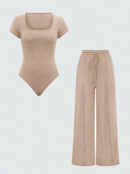 Damen Freizeit-Jumpsuit mit weitem Bein und Square-Neck Body – Stilvoller Einteiler für Alltag & Lounge