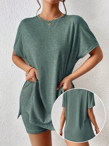 Damen Loungewear Set mit Oversize T-Shirt und Shorts – Eleganter Freizeit-Look für Zuhause oder Alltag