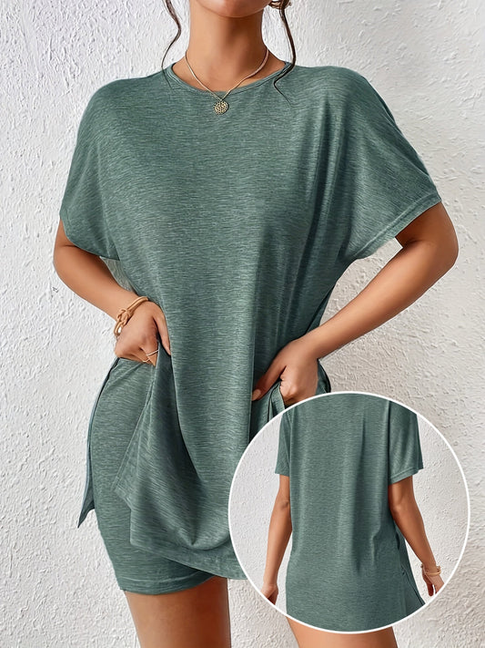 Damen Loungewear Set mit Oversize T-Shirt und Shorts – Eleganter Freizeit-Look für Zuhause oder Alltag