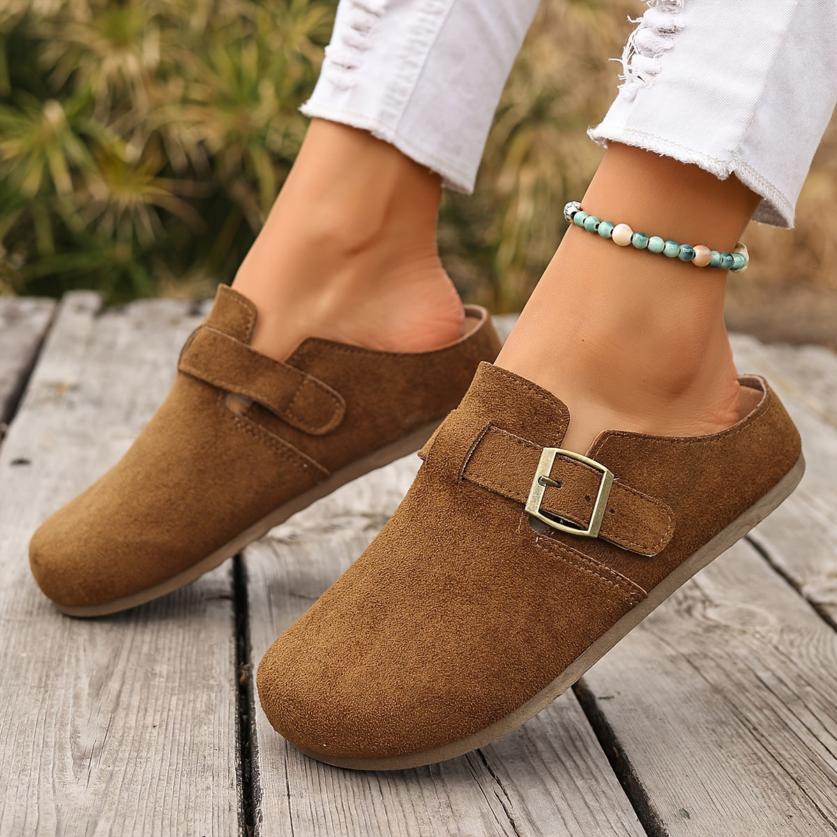Damen Clogs Slip-On mit Schnalle – Bequeme Freizeit Pantoletten für Alltag und Garten