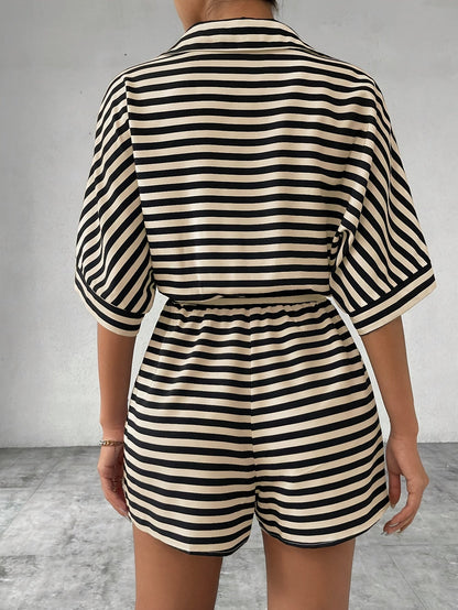 Damen Sommer Streifen Overall – Modischer Freizeit Jumpsuit mit Gürtel