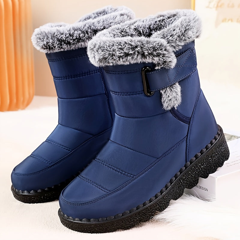 Damen Winterstiefel warm gefüttert mit Kunstfell und Klettverschluss