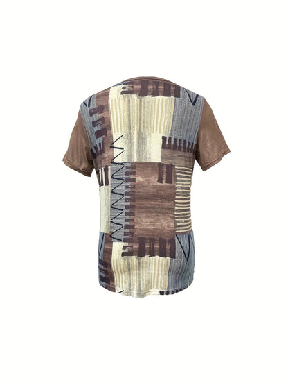 Damen Casual Spitzen-Schnürshirt mit Modernem Geometrischem Muster – Sommer Freizeitbluse mit V-Ausschnitt