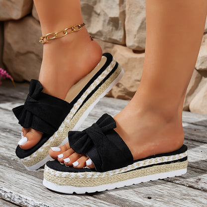 Damen Plateau Sandalen mit Schleife – Modische Sommer Slip-On Schuhe für Freizeit und Urlaub