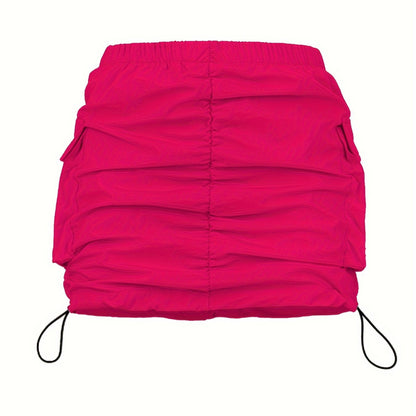 Damen Utility Minirock mit Raffung und Kordelzug – Streetstyle Cargo Skirt