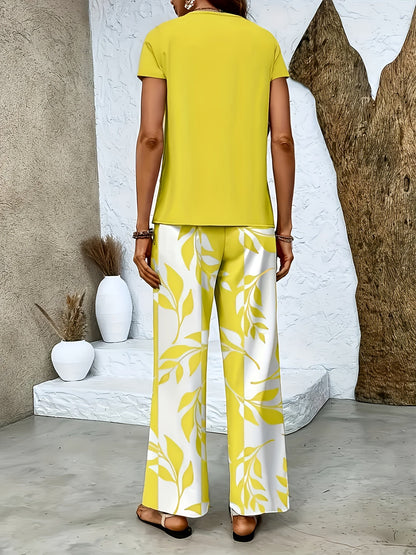Damen Sommer Set Elegant Zweiteiler mit Weiten Hosen und Kurzarmshirt – Perfekt für Freizeit und Urlaub