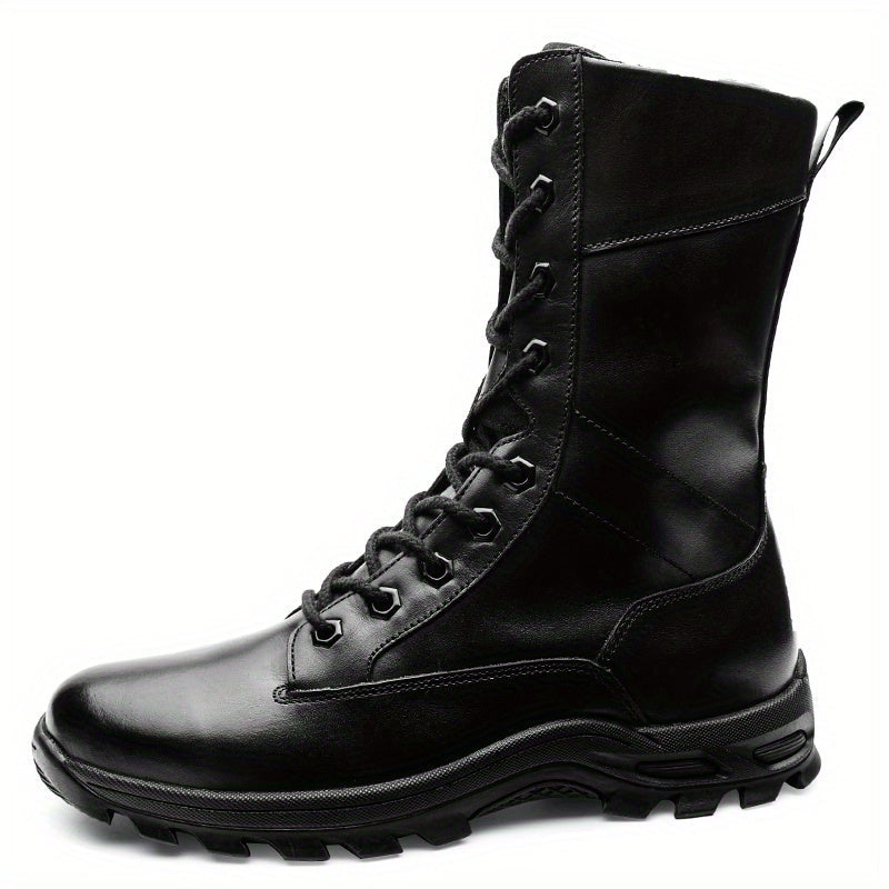 Robuste Schwarze Schnürstiefel mit Profilsohle – Hoher Schaft