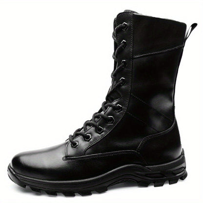 Robuste Schwarze Schnürstiefel mit Profilsohle – Hoher Schaft