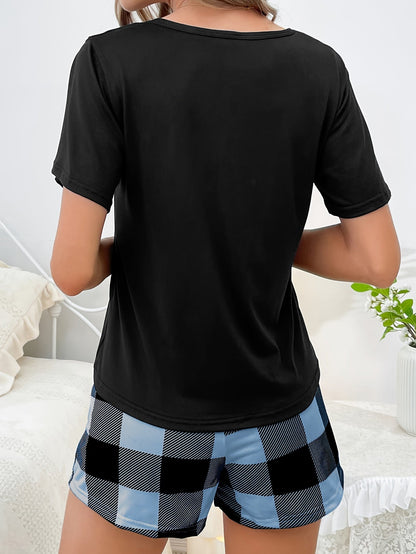 Damen Pyjama-Set mit Karomuster – Bequemes Sommer Nachtwäsche-Set im modernen Stil