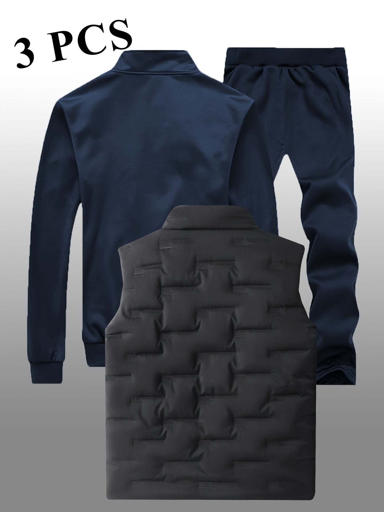 Herren 3-teiliger Sportanzug mit Stehkragen Jacke, Jogginghose & Steppweste