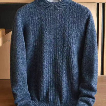 Herren Mockneck Pullover Feinstrick Zopfmuster