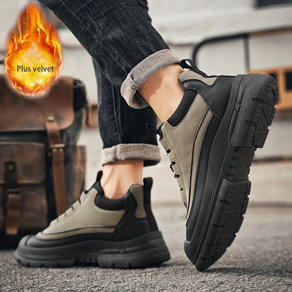 Unisex Sneaker mit dicker Sohle und Schnürung, Schwarz und Grau/Khaki