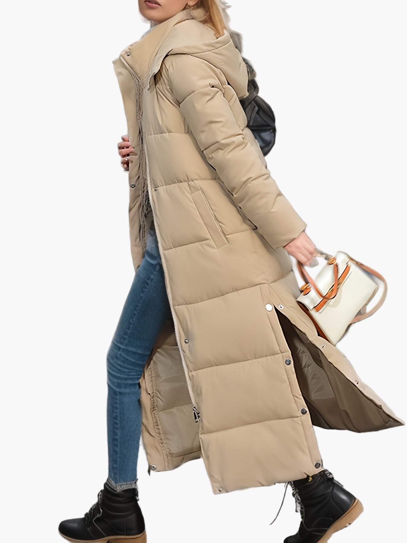Damen Steppmantel Winter Elegant Lang mit Kapuze – Perfekt für kalte Tage
