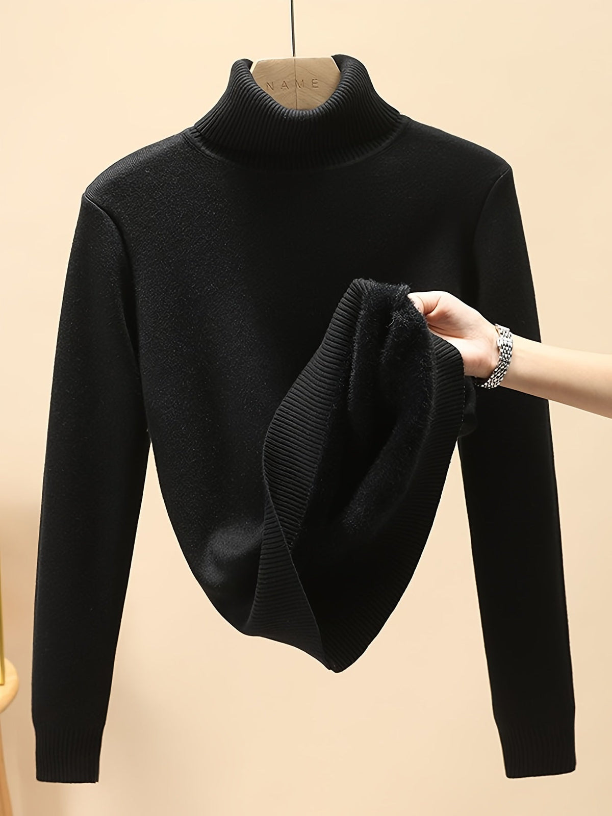 Damen Rollkragenpullover mit Plüschfutter – warm, Langarm