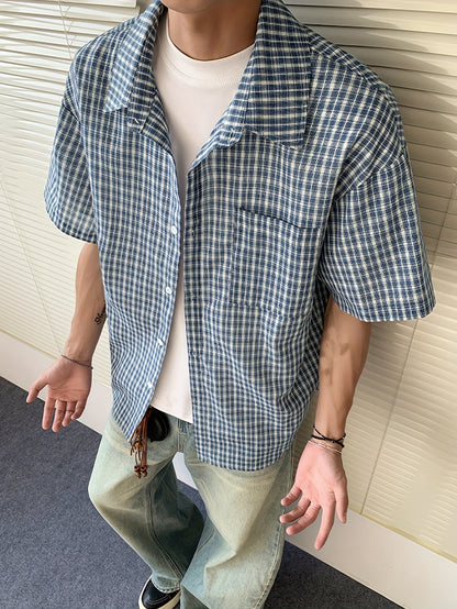 Herren Kurzarm Karo Freizeithemd mit lockerem Schnitt – Moderner Streetstyle für Alltag und Freizeit